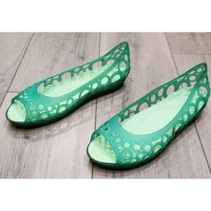 CROCS Womens Adrina III Flat Size 9 Green Slip On Sandal Shoe Cutouts‎ Peep Toe